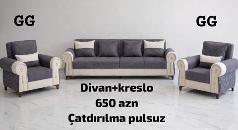 Divan + kreslo dəsti - Tərkib: 1 divan və 2 kreslo - Rəng: tünd boz + — mebeldivansifarisle — Комплекты мягкой мебели