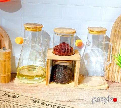 Saxlama qabı dəsti 13352, 900 ml, 300 ml, bambuk, şüşə, 5 ədəd — Bakı