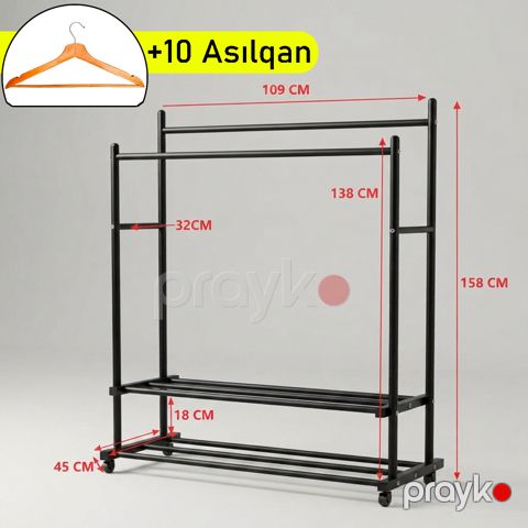 Döşəməüstü asılqan FenEx, dəmir, qara, 158x45x109 sm — Bakı