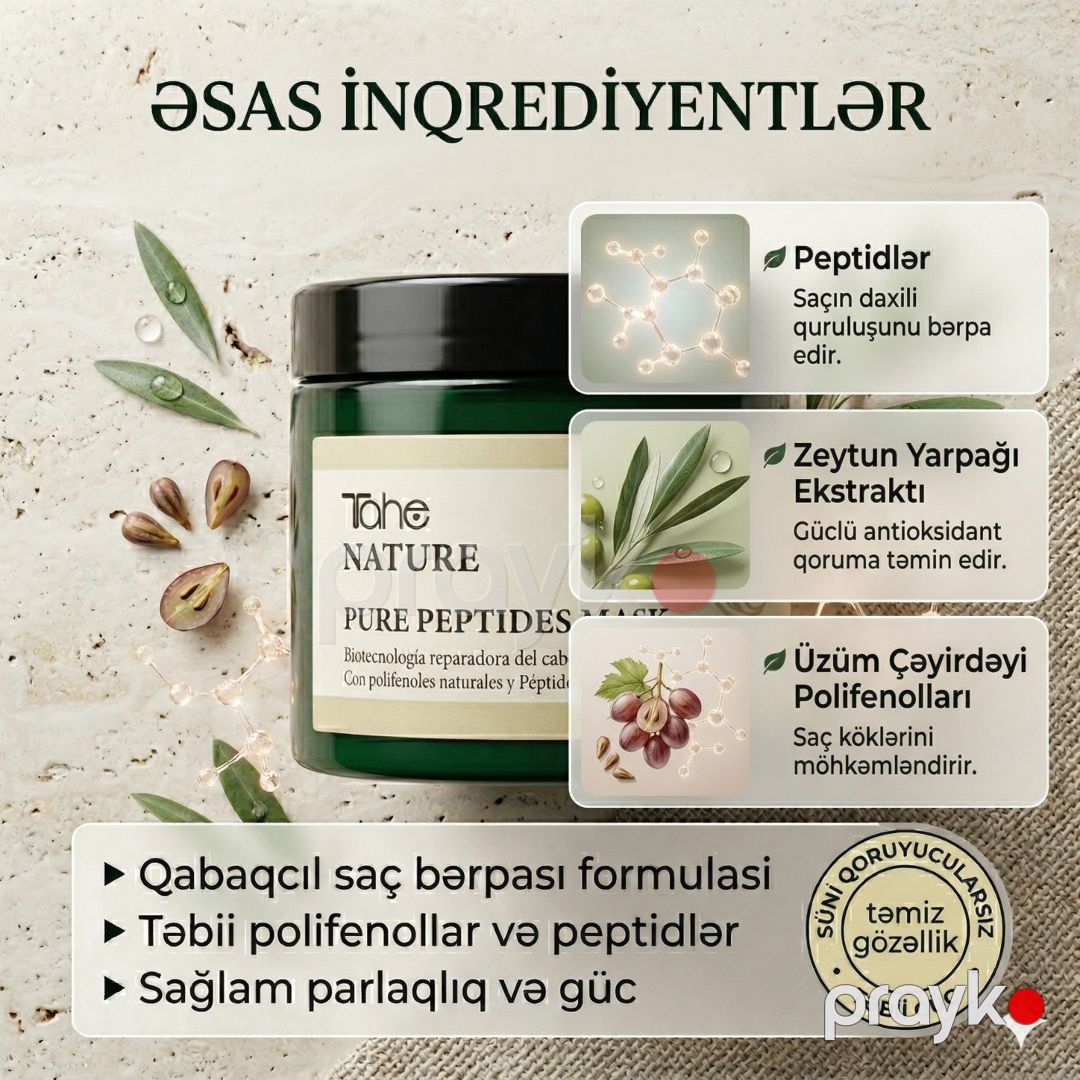 Saç maskası Tahe Nature Peptides kövrəklik əleyhinə 400 ml — Mallar, Bakı (2)