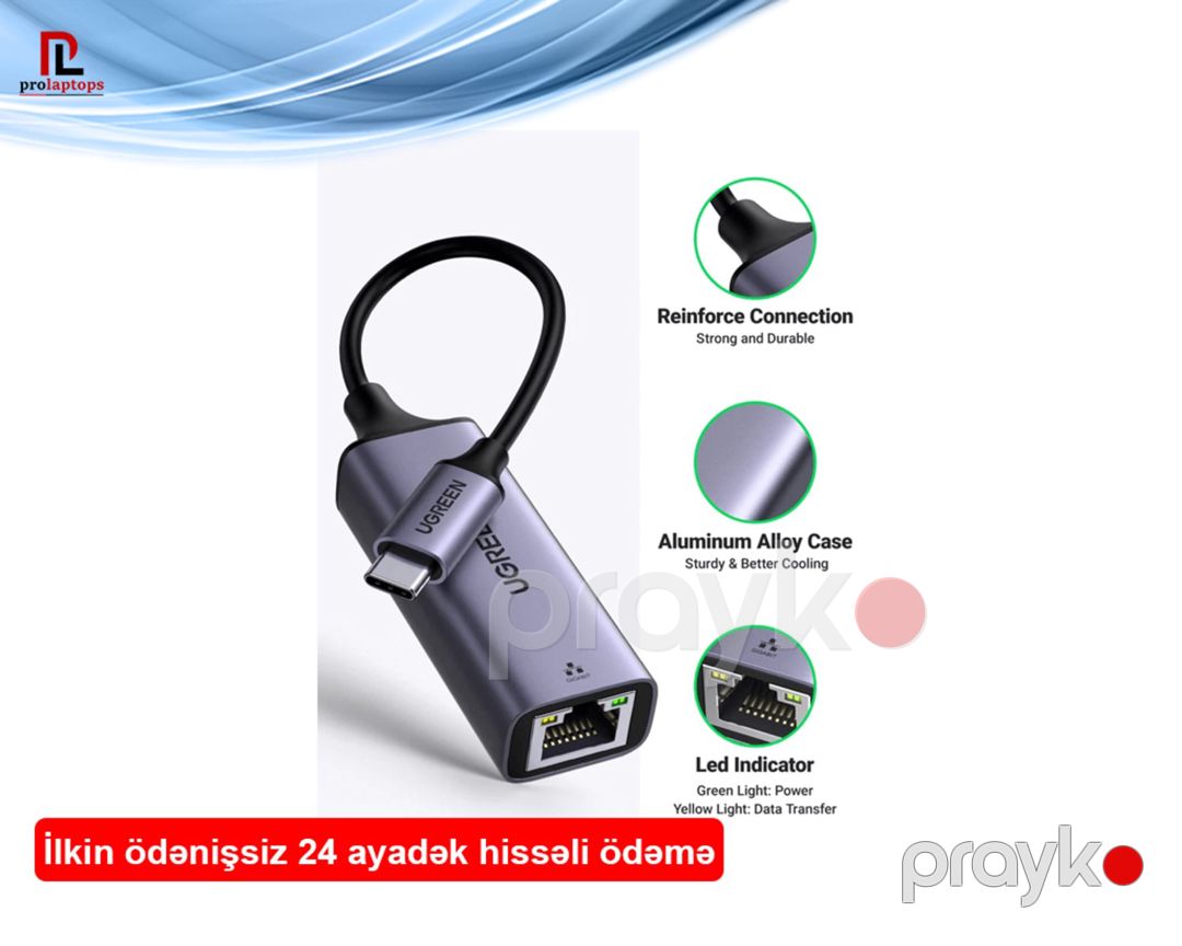 50737 Ugreen USB Type-C to 10/100/1000M Ethernet Gigabit Adapter CM199 — Periferik cihazlar, Bakı (2)