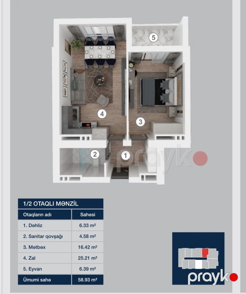 Satılır 2 otaqlı yeni tikili 59 m² — Mənzil, Bakı (3)