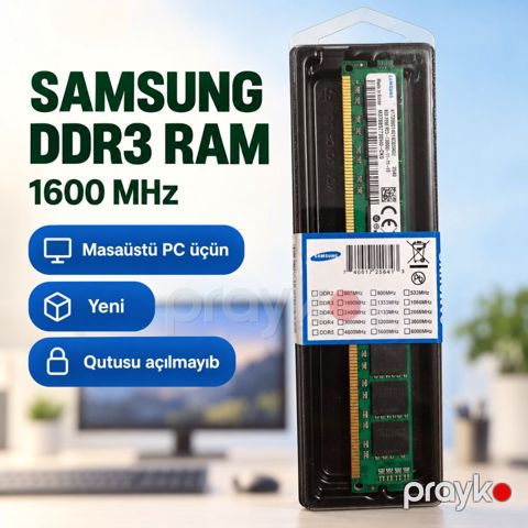 Operativ yaddaş (RAM) Samsung, 8 GB, 1600 Mhz, DDR3, PC üçün, Yeni — Bakı