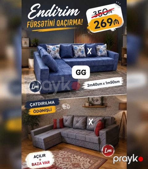 Künc divan modeli – endirimli - Ölçü: 2 m 40 sm x 1 m 50 sm - Künc — Bakı