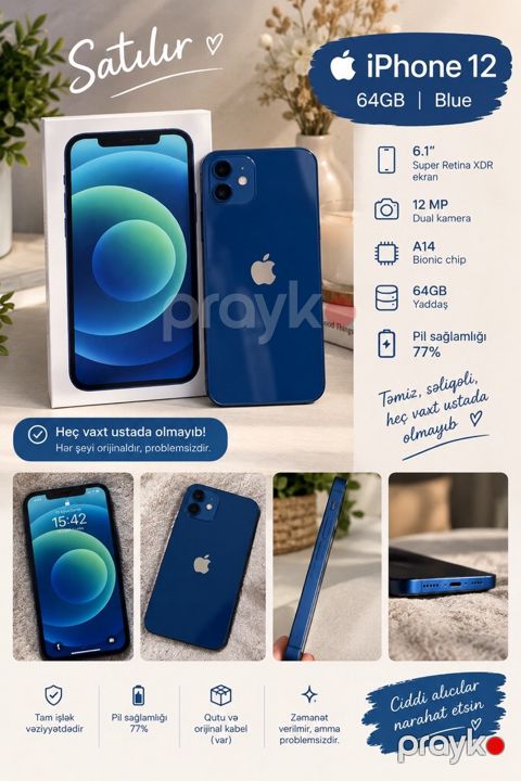 Apple iPhone 12 Blue 64GB/4GB — Bakı