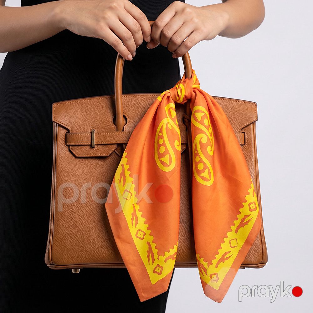 Kəlağayı Süsən S2083, ipək, narıncı, 75x75 sm — Mallar, Bakı (3)