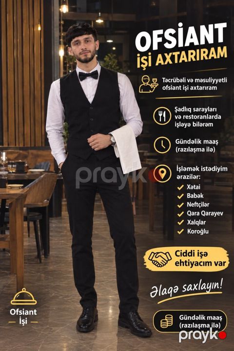 Ofisiant işi axtarıram — Bakı