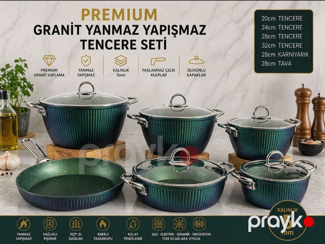 Qab-qacaq dəsti Eviz 9388, qranit, yaşıl, 11 parça — Mallar, Bakı (2)