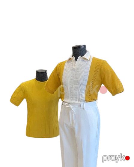 Kişilər üçün polo SM-001, pambıq, sarı/ağ, ölçü S — Mallar, Bakı (2)