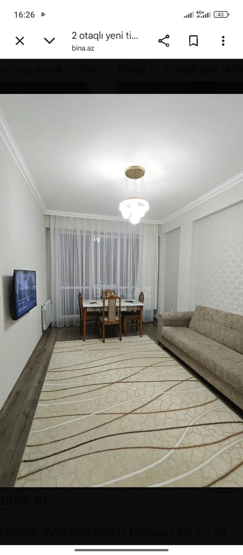 2 otaqlı mənzil, 55 m², 20 yanvar — kirayə — Bakı