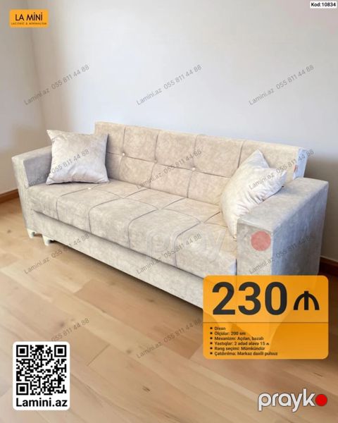 Məhsul: Divan (Kod: 10834) - Ölçü: 200 sm - Mexanizm: Açılan, bazalı — Bakı