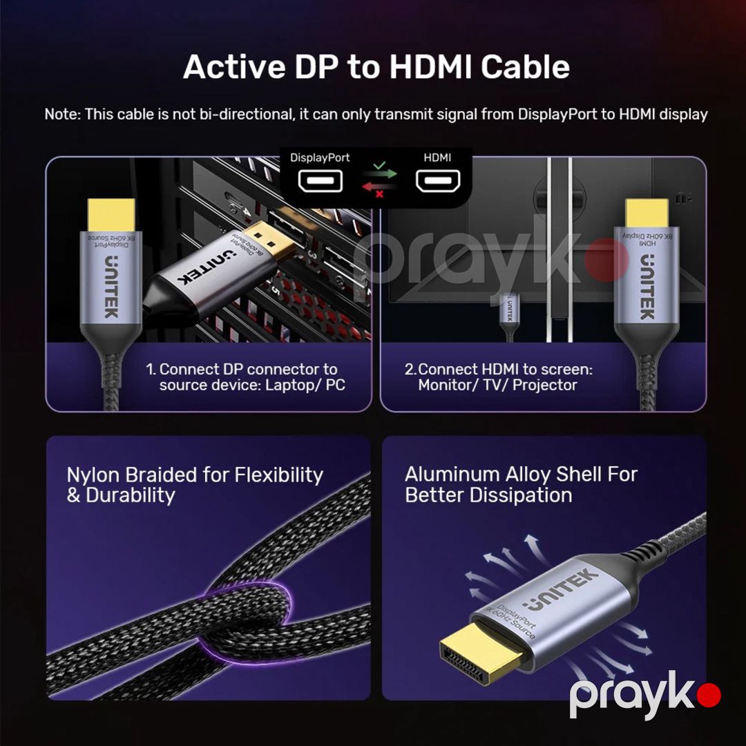 Unitek - DisplayPort 1.4 to HDMI kabel — 8K dəstəkli DP-dən HDMI-ya çevirən kabel — Periferik cihazlar, Bakı (6)
