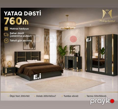 Yataq Dəsti – 760 Komplekt: - Taxt: 200x160 - Dolab: 200x160x47 — Bakı