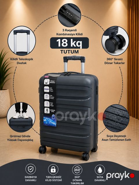Çamadan, qara, ABS plastik, ölçü M — Bakı