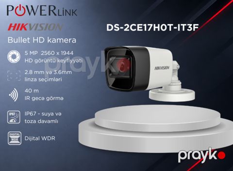 Çöl üçün Təhlükəsizlik Kamerası Hikvision DS-2CE17H0T-IT3F 5MP HD Bullet — Bakı