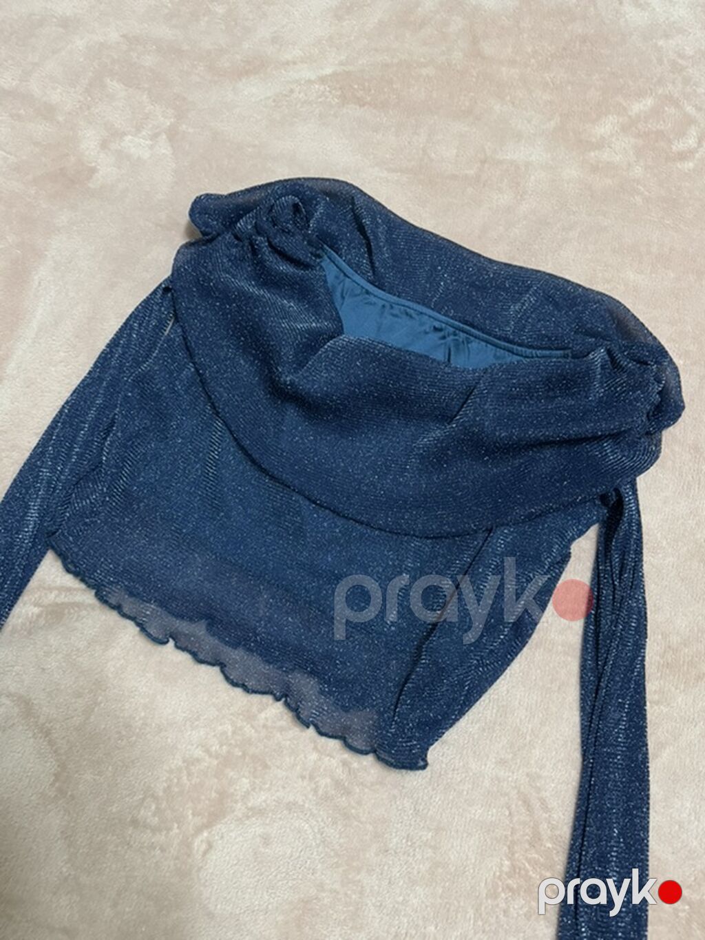 Şimşək effektli tünd mavi bluz - Model: off-shoulder (çiyinüstü) — Köynək, Bakı (2)