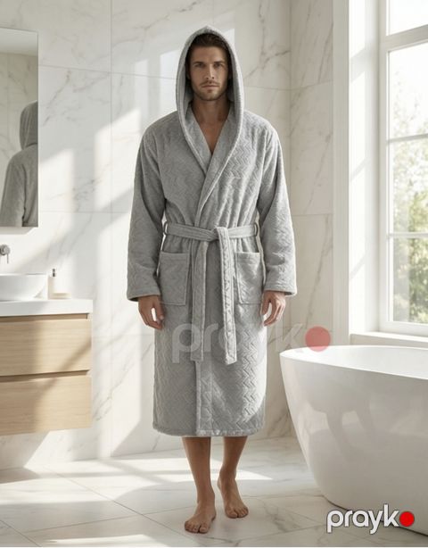 Hamam xələti kişilər üçün 17346130, kapüşonlu, mikrofibra, açıq boz, ölçü L/XL — Bakı
