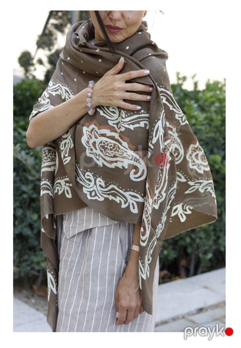 Kəlağayı Izim KG00102, ipək, qəhvəyi, ölçü 150x150 sm — Bakı