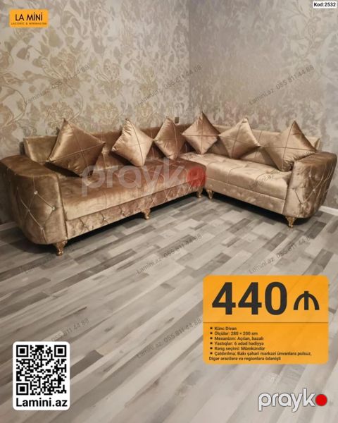 Künc divan – La Mini - Ölçü: 280 200 sm - Mexanizm: Açılan, bazalı — Bakı