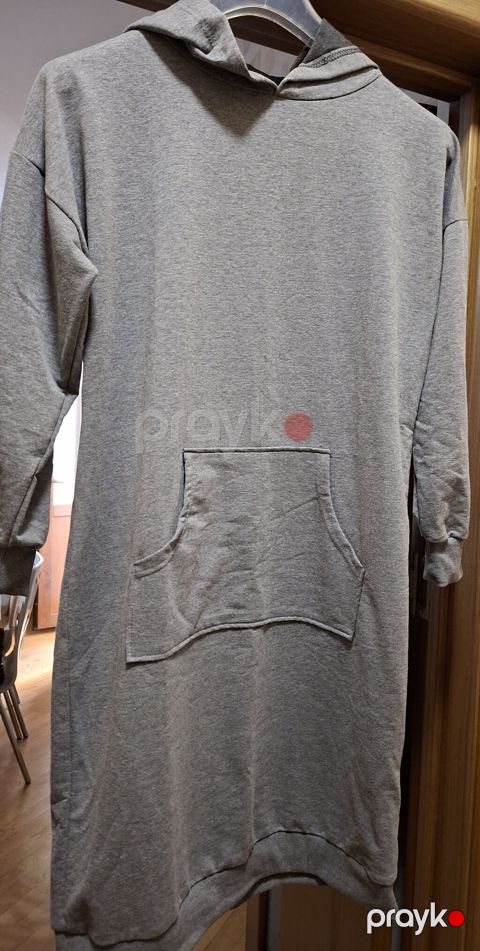Boz rəngli uzun kapüşonlu svitşört/hoodie - Stil: Oversize kəsim — Bakı