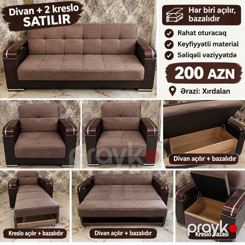 Aynur92 Qiymet 200 AZN Divan + 2 kreslo satılır Divan və 2 kreslonun — Bakı