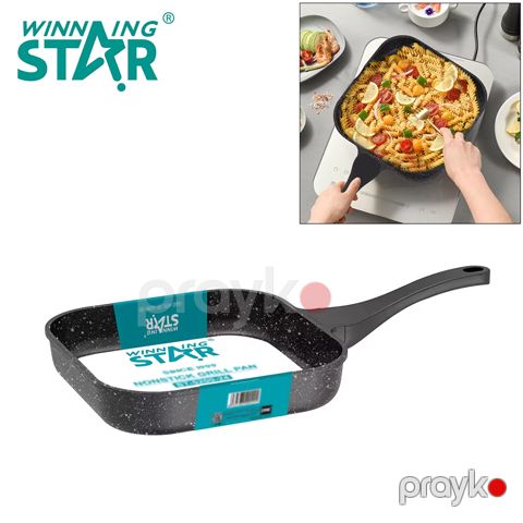 Winning Star ST-5200 24 sm Alüminium Kvadrat Formalı Yapışmayan Qril Qızartma Tavası Çıxarıla Bilən Tutacaqlı Qranit Tava — Bakı