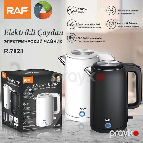 R.7828 Böyük Tutumlu RAF Elektrik Çaydanı 2000W Gücə Məxsus Simsiz Polad Qəhvə Çaydanı 2L Su tutumu — Bakı