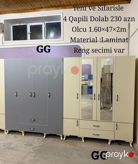 4 qapılı geyim dolabı – laminat materialdan. Ölçü: 1.60 47 2 m — Bakı
