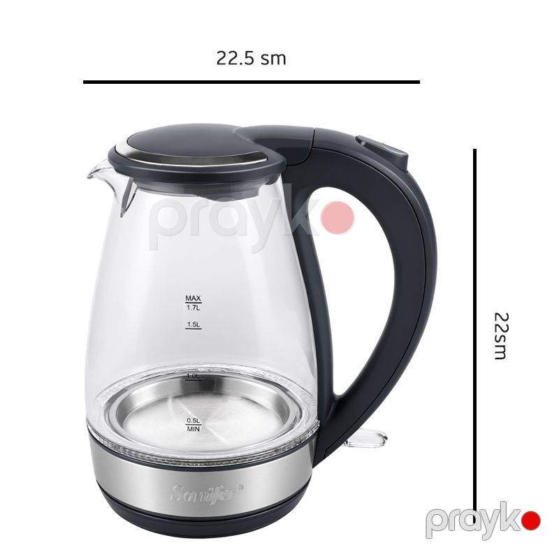 Sonifer SF-2153 - Elektrikli Çaydan 1.7L 2200W Şüşə Korpus 304 Paslanmayan Polad Qızdırıcı — Elektrik çaydanları və termoslar, Bakı (2)