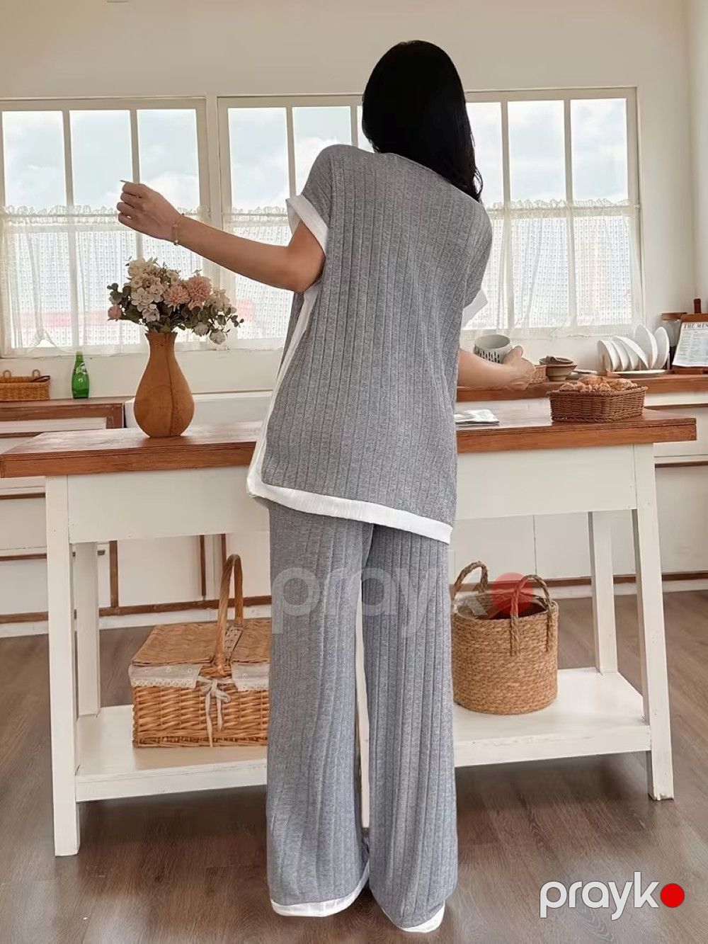 Qadınlar üçün şalvarlı dəst, boz/mavi, poliester, ölçü 36 — Mallar, Bakı (2)