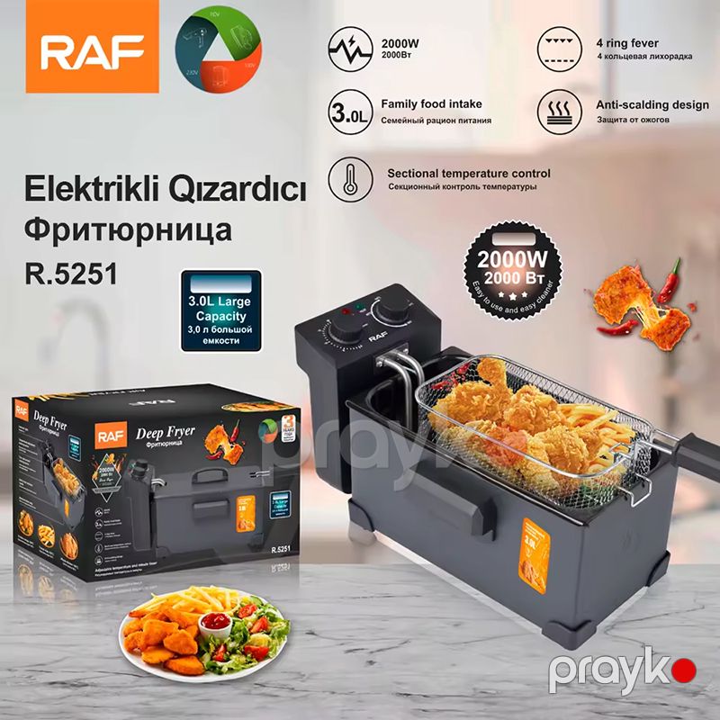 2000 Vatt İstiliyə Nəzarət Edilən RAF Qızardıcı 3L İstifadəsi Asan Yüksək Səmərəli Elektrikli R.5251 Fritöz — Soba və qrillər, Bakı (4)
