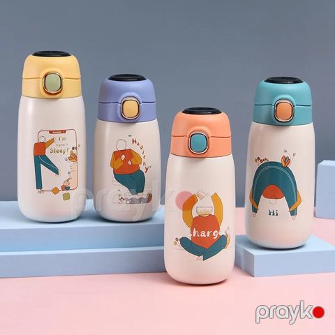 Sevimli Cizgi Film Karikaturalı Uşaq Termal Su Qabı Uşaqlar Üçün Ağıllı Paslanmayan Polad Termos Sızdırmaz Termos 420ml — Bakı