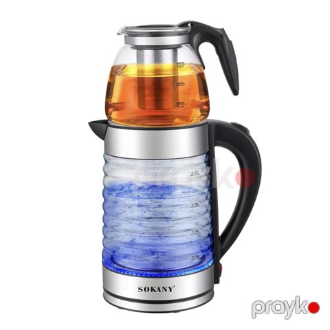 Sokany Çay Dəmləyicisi SK-09054 Şüşə Elektrik Çaydanı 0.8 l dəmləyicili stəkan, həcmi 2.2L 1500 Vt — Bakı