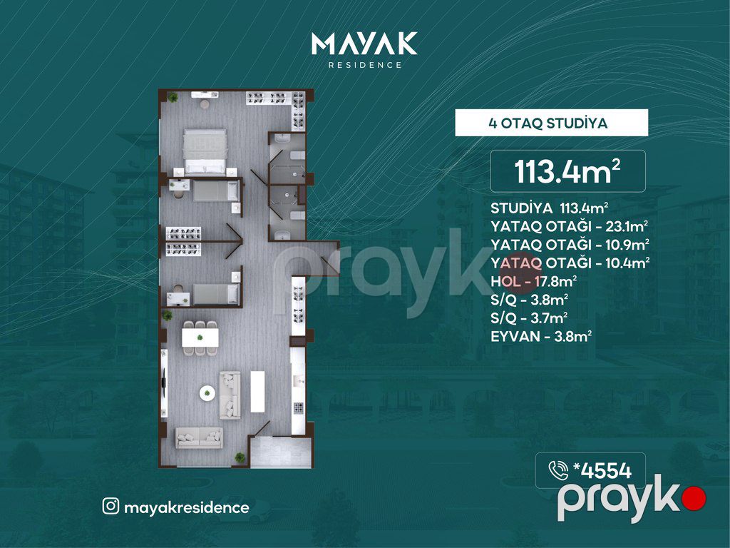 Satılır 4 otaqlı yeni tikili 113.4 m² — Mənzil, Bakı (2)