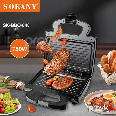 Sokany Qeyri-yapışmayan Toster SK-BBQ-848 2 Bişirmə Plitəli Elektrikli Qapalı Qril Toster Asan Təmizləməli Sandwich Maker — Bakı