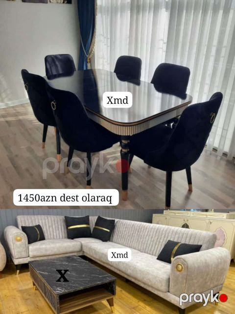 Mebel dəsti – masa və stul dəsti + künc divan - Yemək masası: parlaq — Bakı