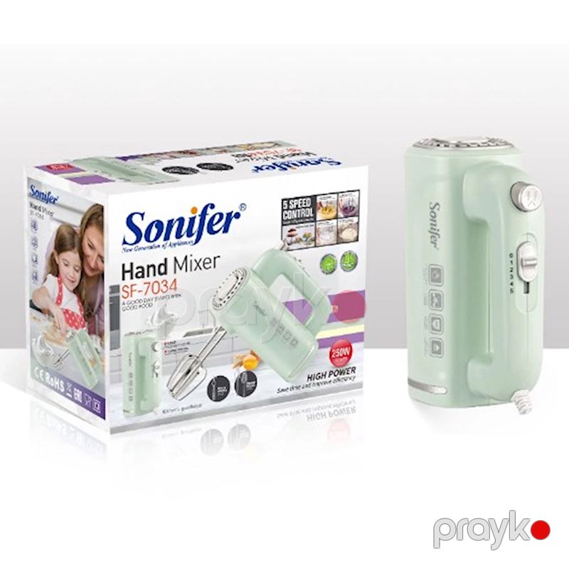 Sonifer SF-7034 Çoxfunksiyalı Əl Mikseri Elektrikli Əl Mikseri Yumurta Çırpıcı Xəmir Qarışdırcı Mikser 250W — Blenderlər, xırdalayanlar və mikserlər, Bakı (6)