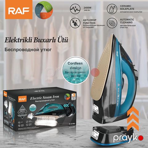 RAF 2400W Gücündə Avropa Standartlarına Uyğun Peşəkar Simsiz Elektrik Buxarlı Ütü Yüksək Keyfiyyətli Paslanmayan Polad Dəmir Ütü — Bakı
