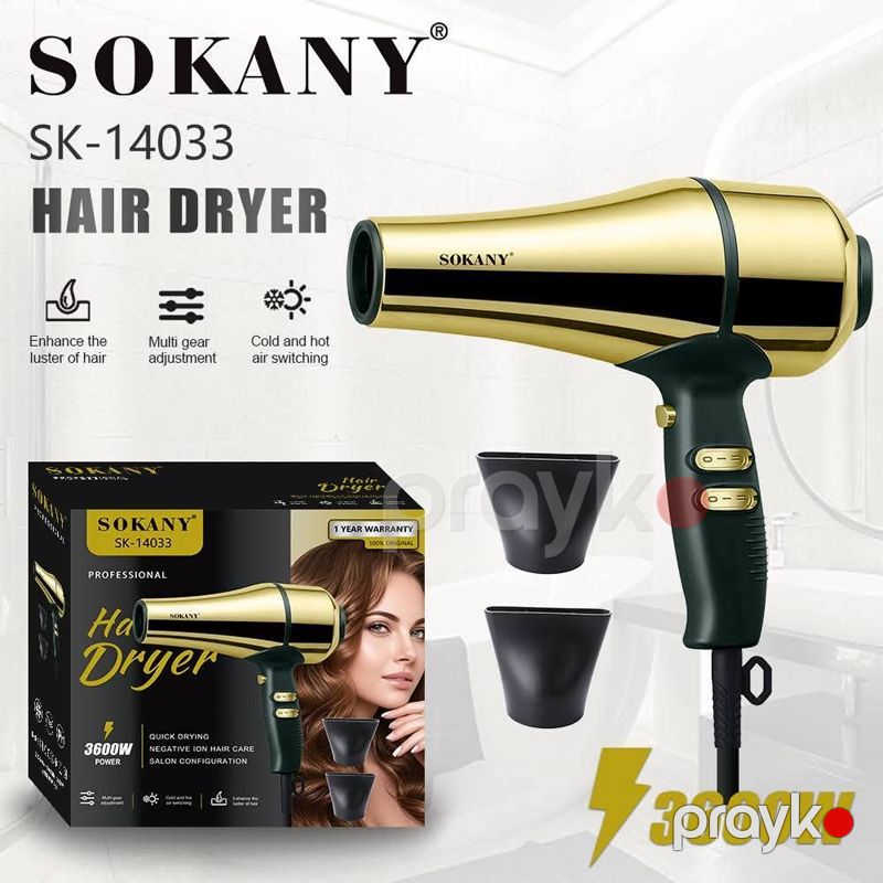 Sokany SK-14033 - Hava Feni Paslanmayan Polad Saç Qurutma Maşını 3600W Güc — Fən, Bakı (3)