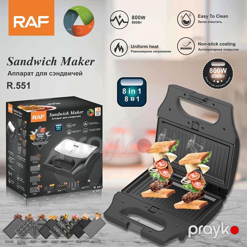 RAF 8-i 1-də Qril, Sendviç Vafli Hazırlayıcısı 800 Vt, 8 Cüt Plitə ilə R.551 Sendviç hazırlayan Toster — Toster və vaflyasıcı, Bakı (3)
