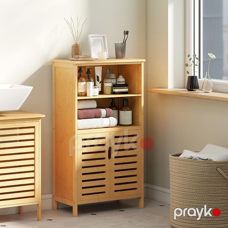 2 Qapılı Bambuk Saxlama Şkafı Bamboo 2 Bölməli Hamam Şkafı Taxta Bambuk Saxlama Rəfi Şkafı — Mallar, Bakı (2)