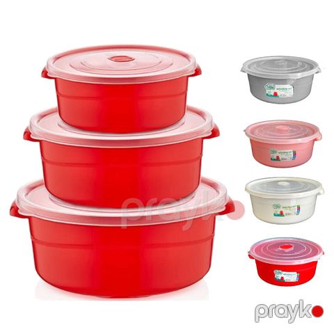 Mikrowellentop Üçlü Mikrodalga Dondurucu Saxlama Qabı Qırmızı Rengli Plastik Yemek Saxlama Qazanı 1030 — Bakı