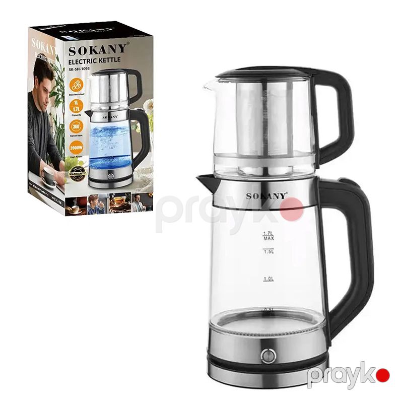 Çay Dəmləyən Sokany SK-SH-1093 TT Çaydan Dəsti Böyük Tutumlu Elektrikli Şüşə Çaydan Dəsti Dəmləyii Şüşə Çaydan — Elektrik çaydanları və termoslar, Bakı (6)