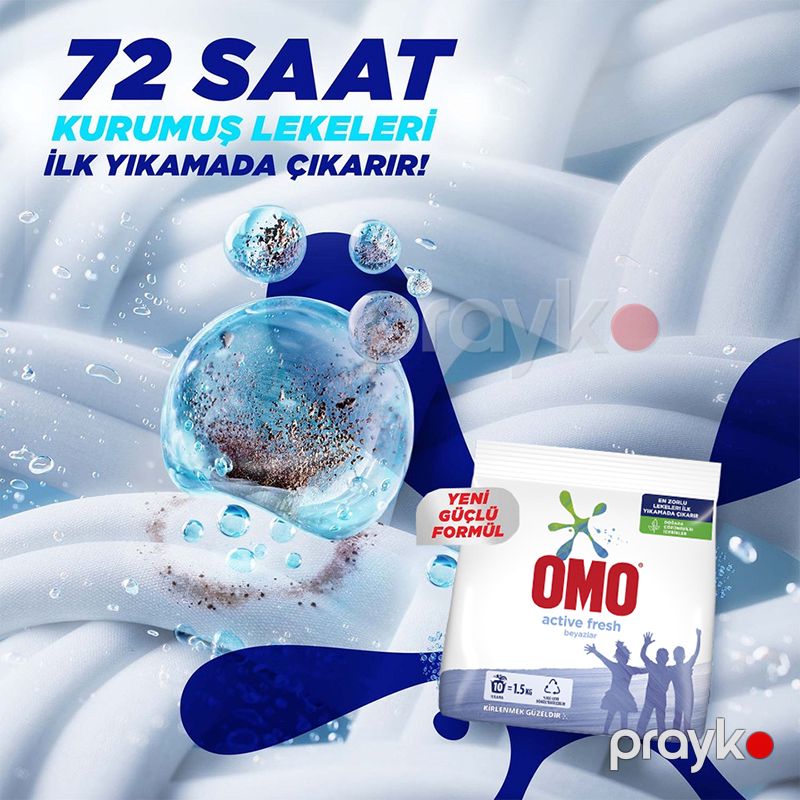 Omo Active Fresh Toz Çamaşır Deterjanı 1.5k 10 Yıkama 1500 G Active Fresh Beyazlar Toz Deterjan — Mallar, Bakı (2)