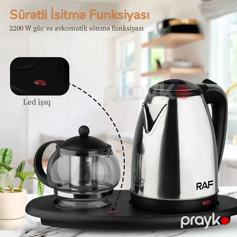 Yeni Böyük Tutumlu RAF Elektrikli Çaydan Dəsti 2200 Üt Gücə Məxsus Avtomatik Sönmə Funksiyalı Polad Çaydan R-7899 — Elektrik çaydanları və termoslar, Bakı (3)