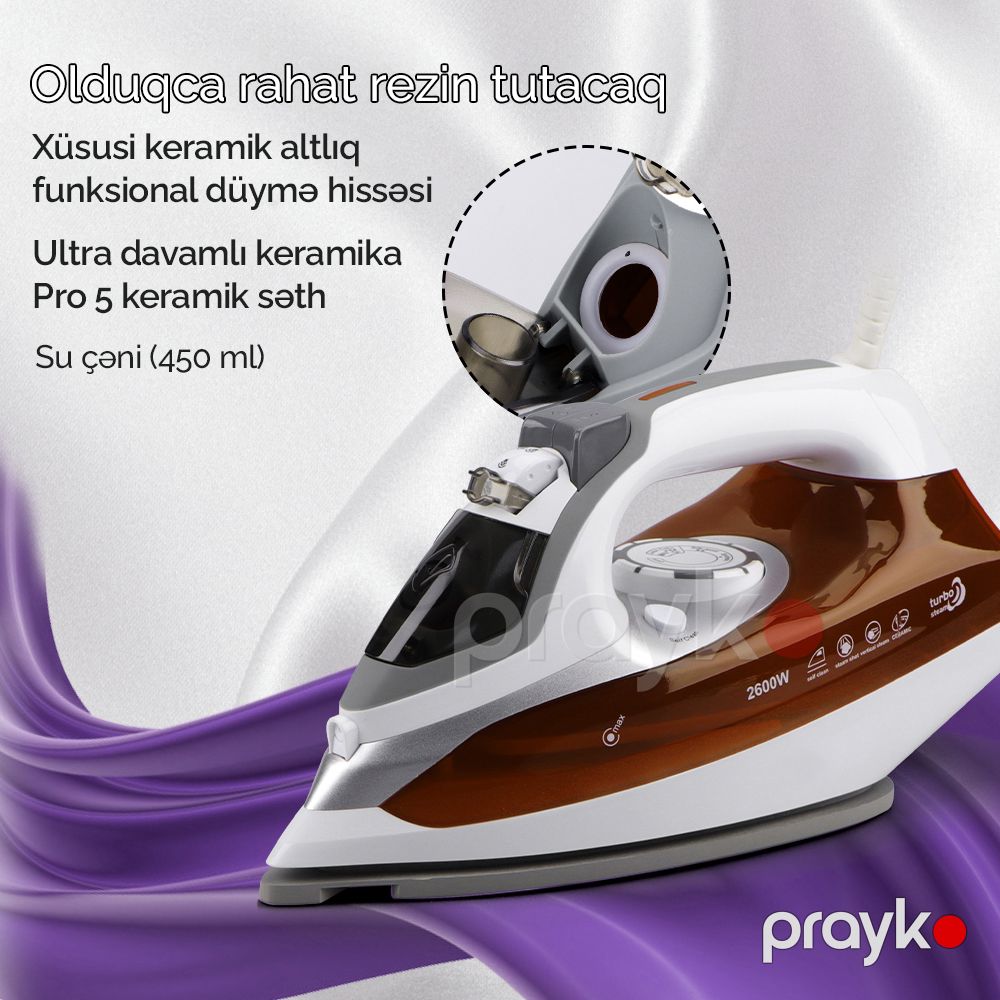 Keyfiyyətli Raf Buxarlı Ütü 2600W Funksional Keramik Altlıq R.1243 Su Tutumu 350 ml — Ev texnikası, Bakı (7)