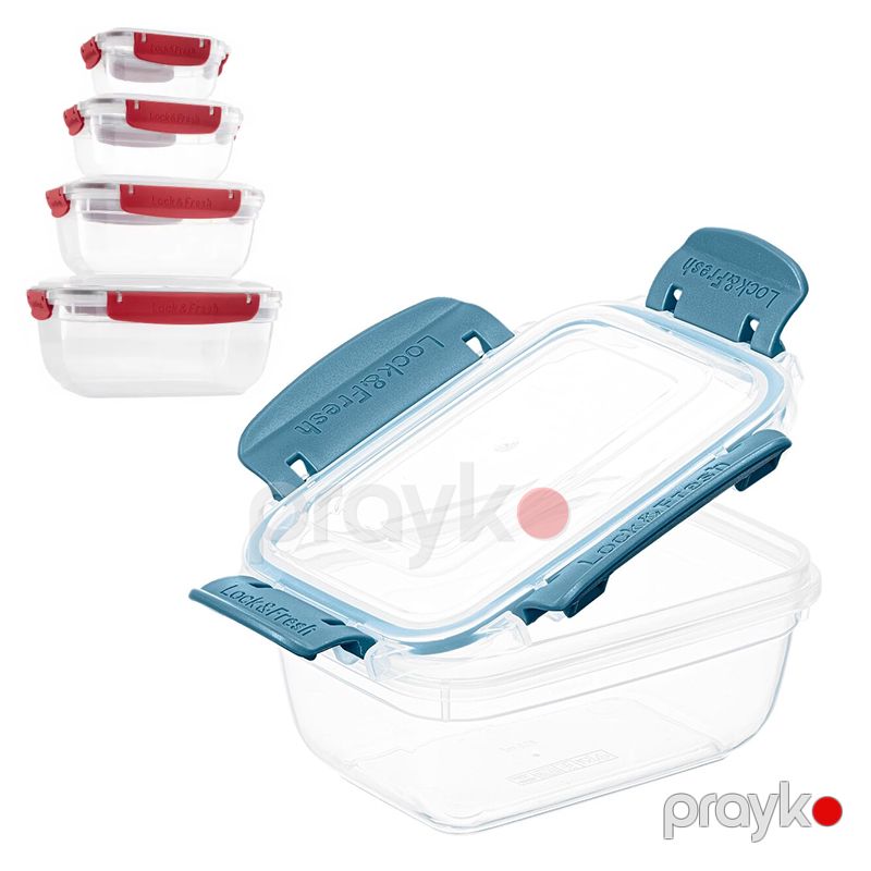 Plastik Möhürlənmiş Qida Saxlama Qabları 4 Ədəd Düzbucaqlı Şəffaf Saxlama Qabı Sızdırmaz Qapaqlı Plastik Organizer — Qablar və mətbəx əşyaları, Bakı (6)