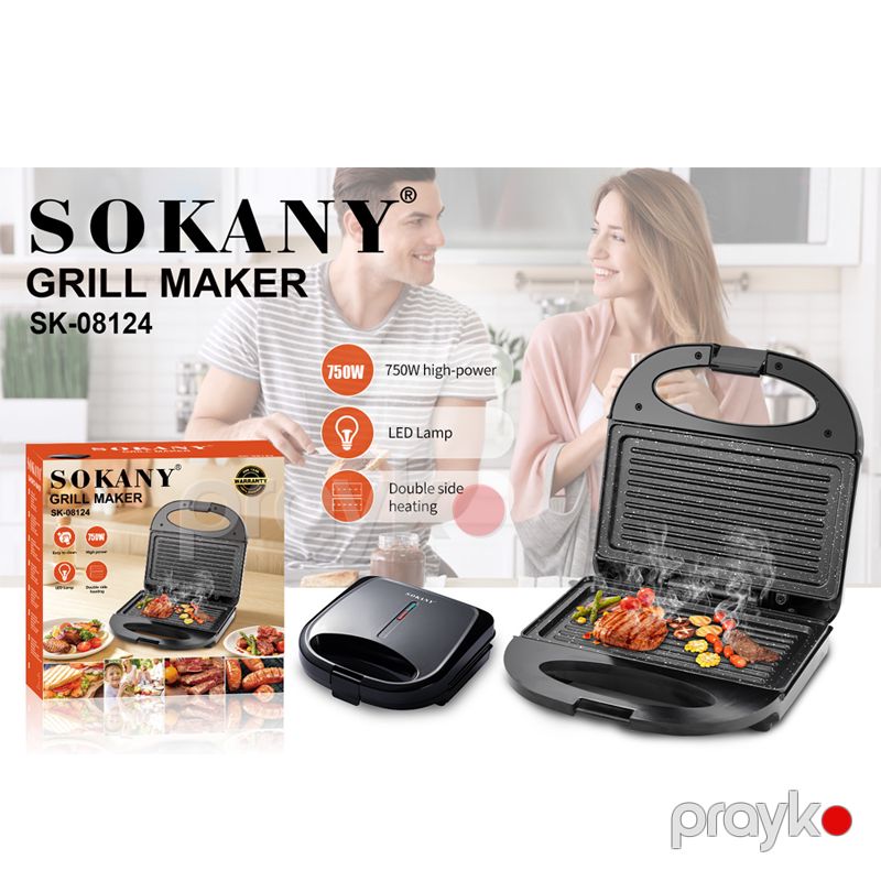 Sokany SK-08124 - Avtomatik Yapışmayan Örtük Press Qril 750W Toster Sendviç Qril Maker Toster — Toster və vaflyasıcı, Bakı (6)
