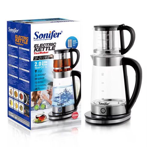Sonifer SF-2119 Smart Elektrik Çaydan Dəsti Şüşə Çaydan 1,8L Şüşə Çaynik 1,2L — Mətbəx texnikası