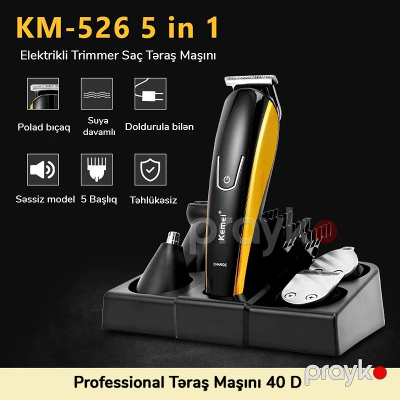 Kemei 5-i 1də Professional Suya Davamlı Saç Təraş Maşını 40D Trimmer Saç Saqqal Boyun və Bədən Makası — Usturalar, trimmerler və epilyatorlar, Bakı (2)